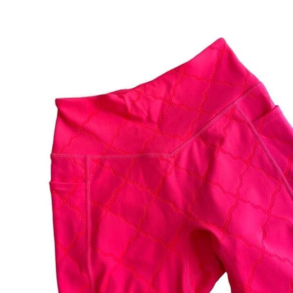SheFit Woven‎ Jacquard High Compression Leggings Medium Neon Pink/Red - Picture 5 of 7